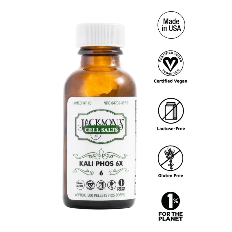 Jackson's #6 Cell Salt Kali Phos 6X (500 Pellet Bottle) - Certified Vegan, Lactose-Free Schuessler Tissue Salt Kali Phosphoricum 6X - Image 2